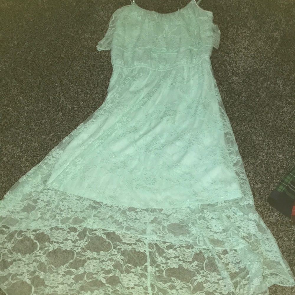 High low mint green lace dress